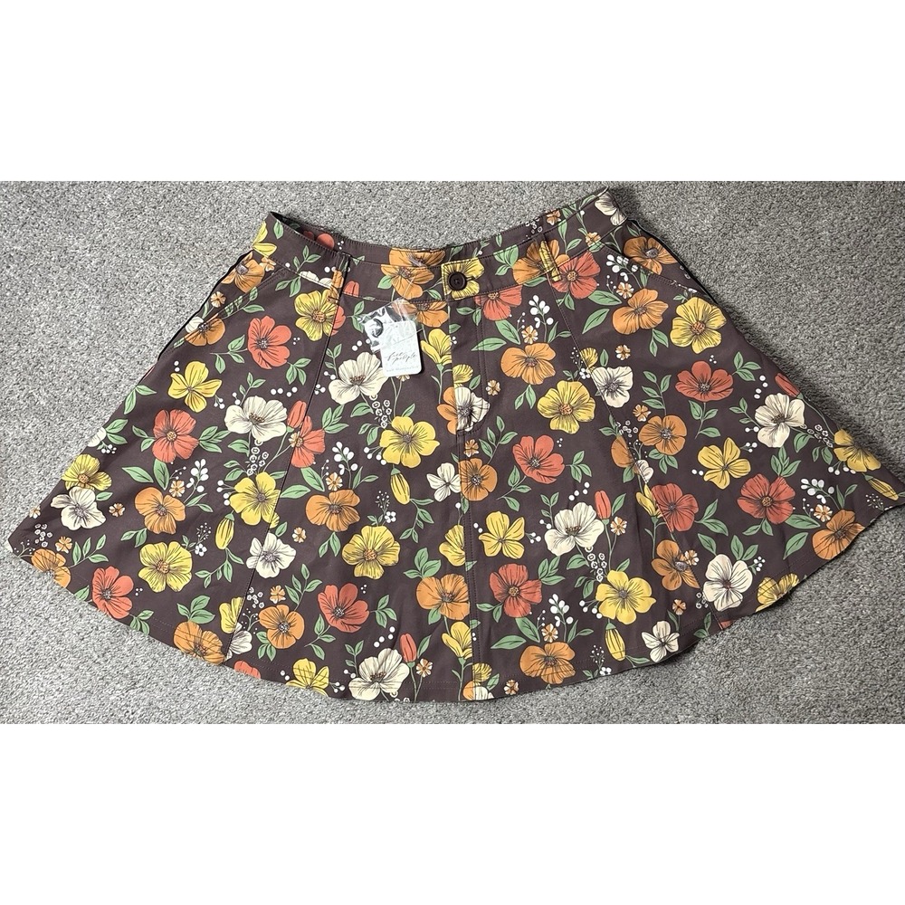 NEW Free People Chocolate Combo Dahlia Floral Circle Skirt Floral Retro Size 12